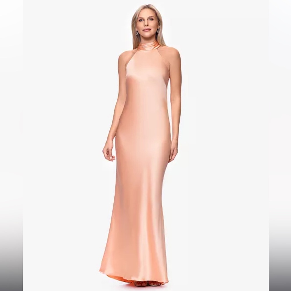 NWT XSCAPE Women's Tie Neck Long Dress 6